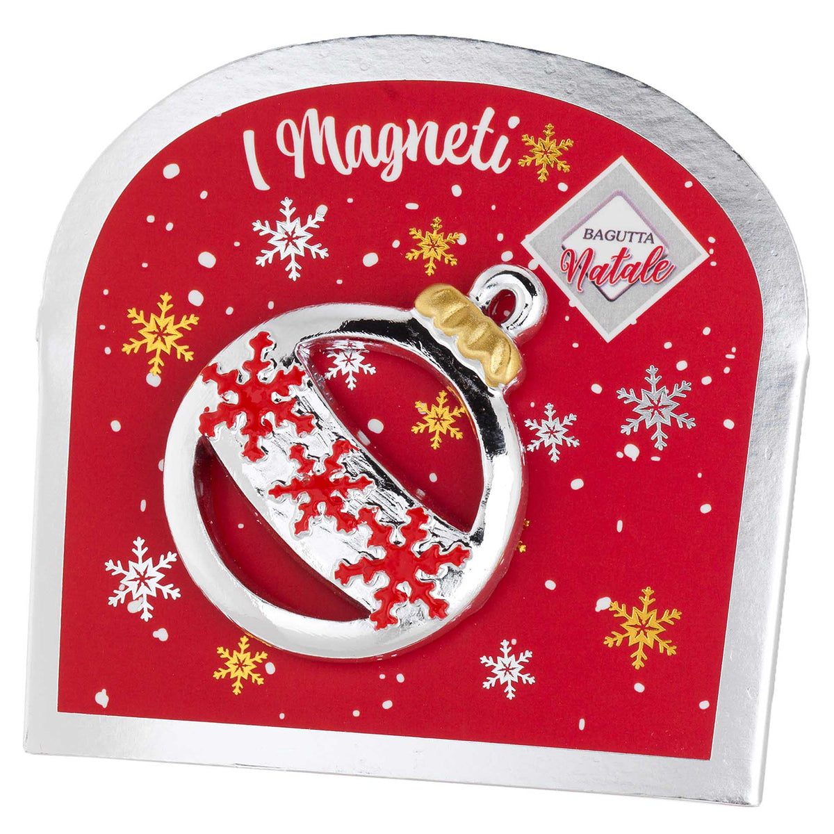 Bagutta Magnete Natalizio Pallina con Fiocchi di Neve Rossi 5x5 cm