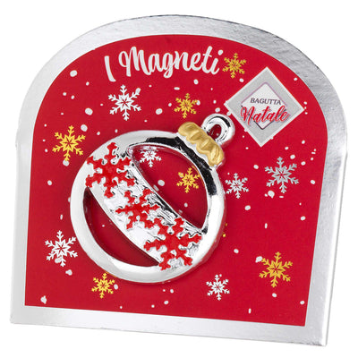 Bagutta Magnete Natalizio Pallina con Fiocchi di Neve Rossi 5x5 cm