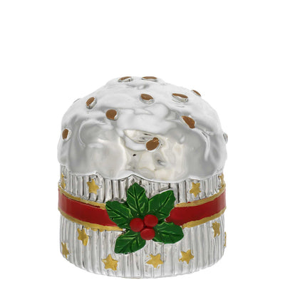 Bagutta Mini Panettone Decorativo Bianco con Nastro Oro e Agrifoglio 6x6 cm