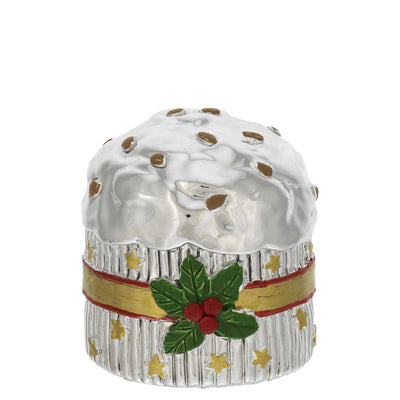 Bagutta Mini Panettone Decorativo Bianco con Nastro Verde e Agrifoglio 6x6 cm