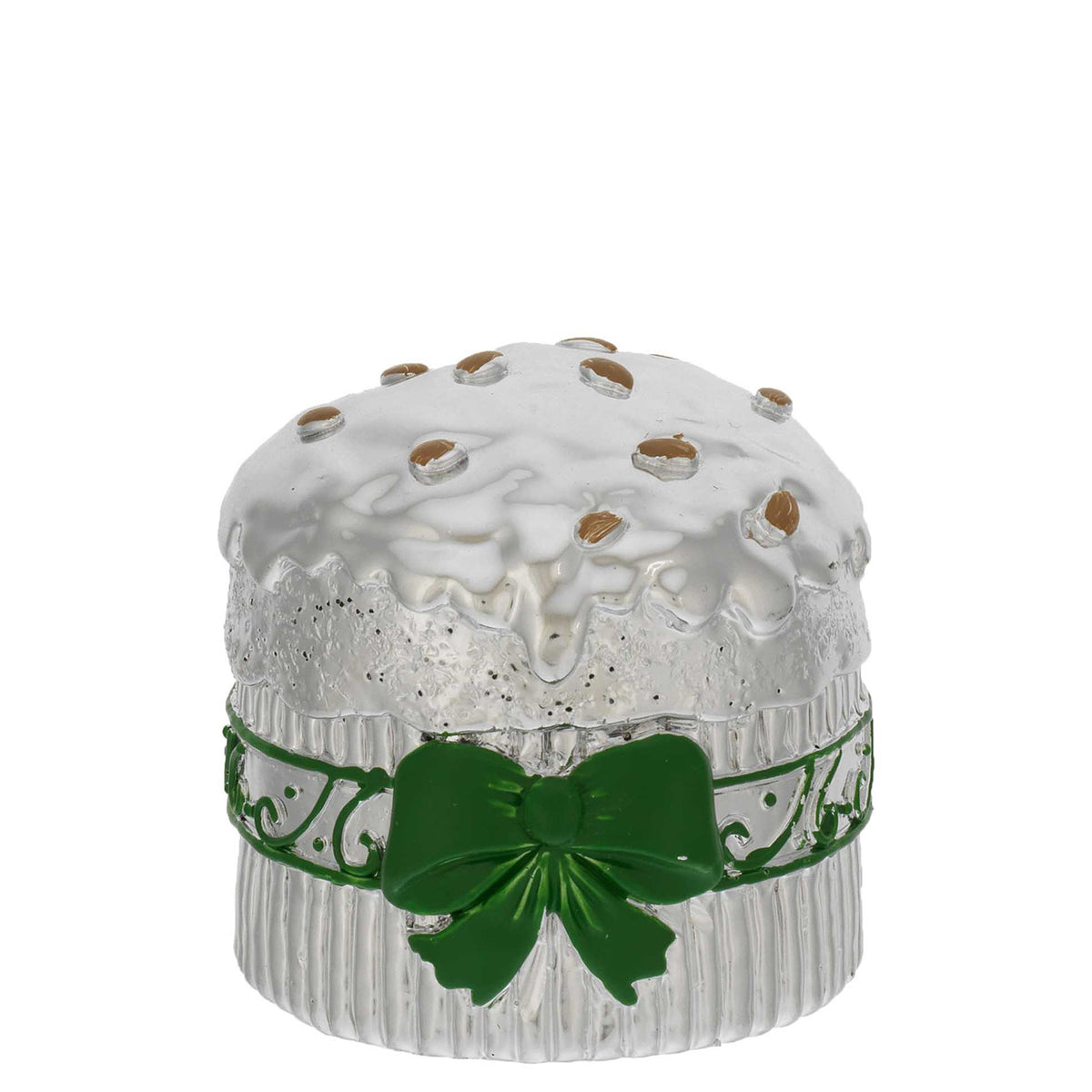 Bagutta Mini Panettone Decorativo Argento con Fiocco Verde 6x6 cm