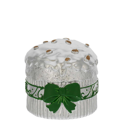 Bagutta Mini Panettone Decorativo Argento con Fiocco Verde 6x6 cm