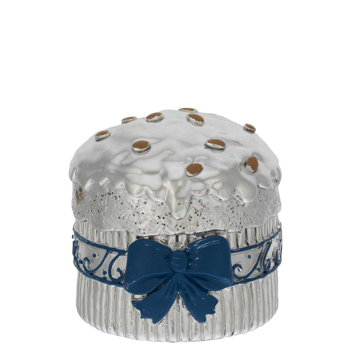 Bagutta Mini Panettone Decorativo Argento con Fiocco Blu 6x6 cm
