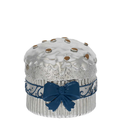 Bagutta Mini Panettone Decorativo Argento con Fiocco Blu 6x6 cm