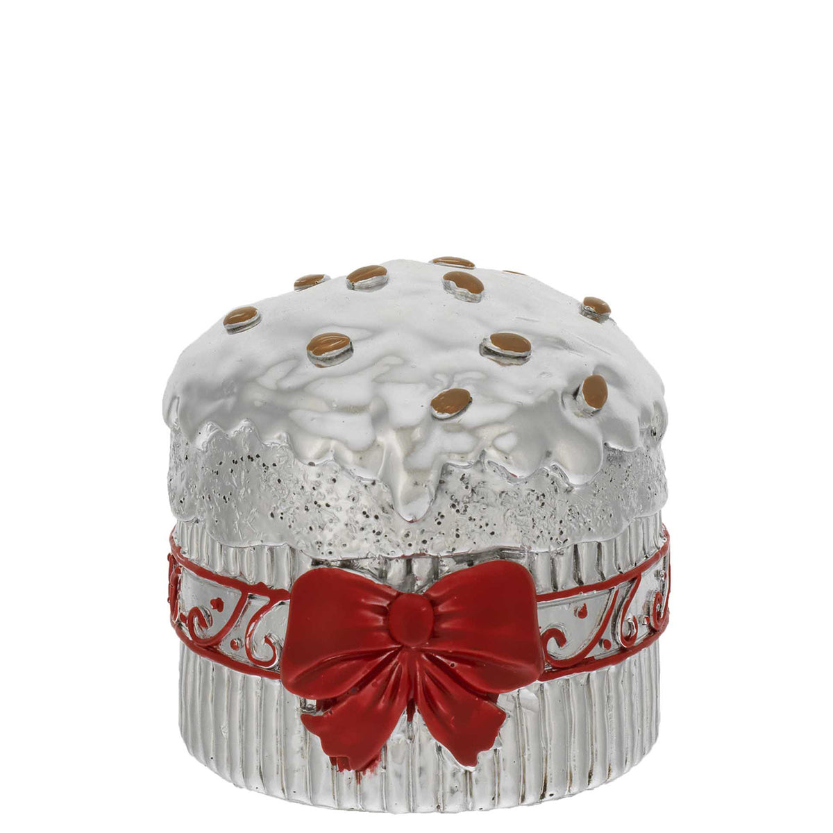 Bagutta Mini Panettone Decorativo Argento con Fiocco Rosso 6x6 cm