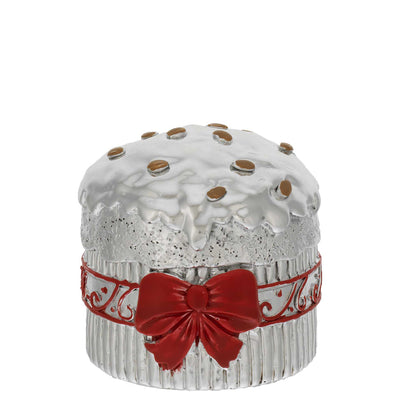 Bagutta Mini Panettone Decorativo Argento con Fiocco Rosso 6x6 cm