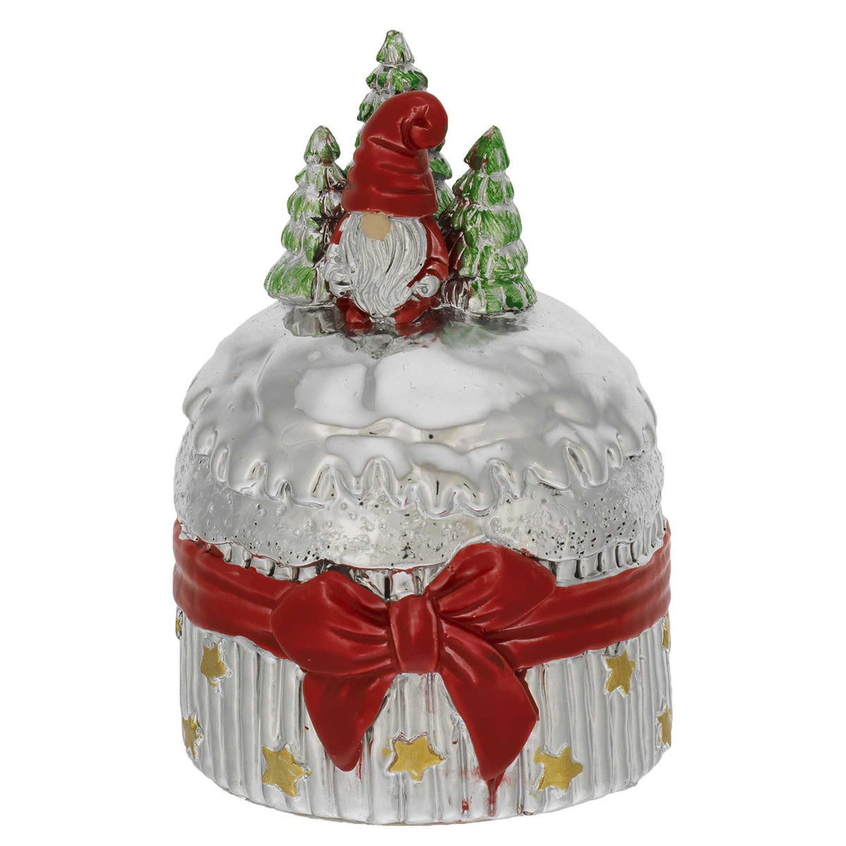 Bagutta Mini Panettone Decorativo con Gnomo Rosso e Fiocco Rosso 6x8 cm