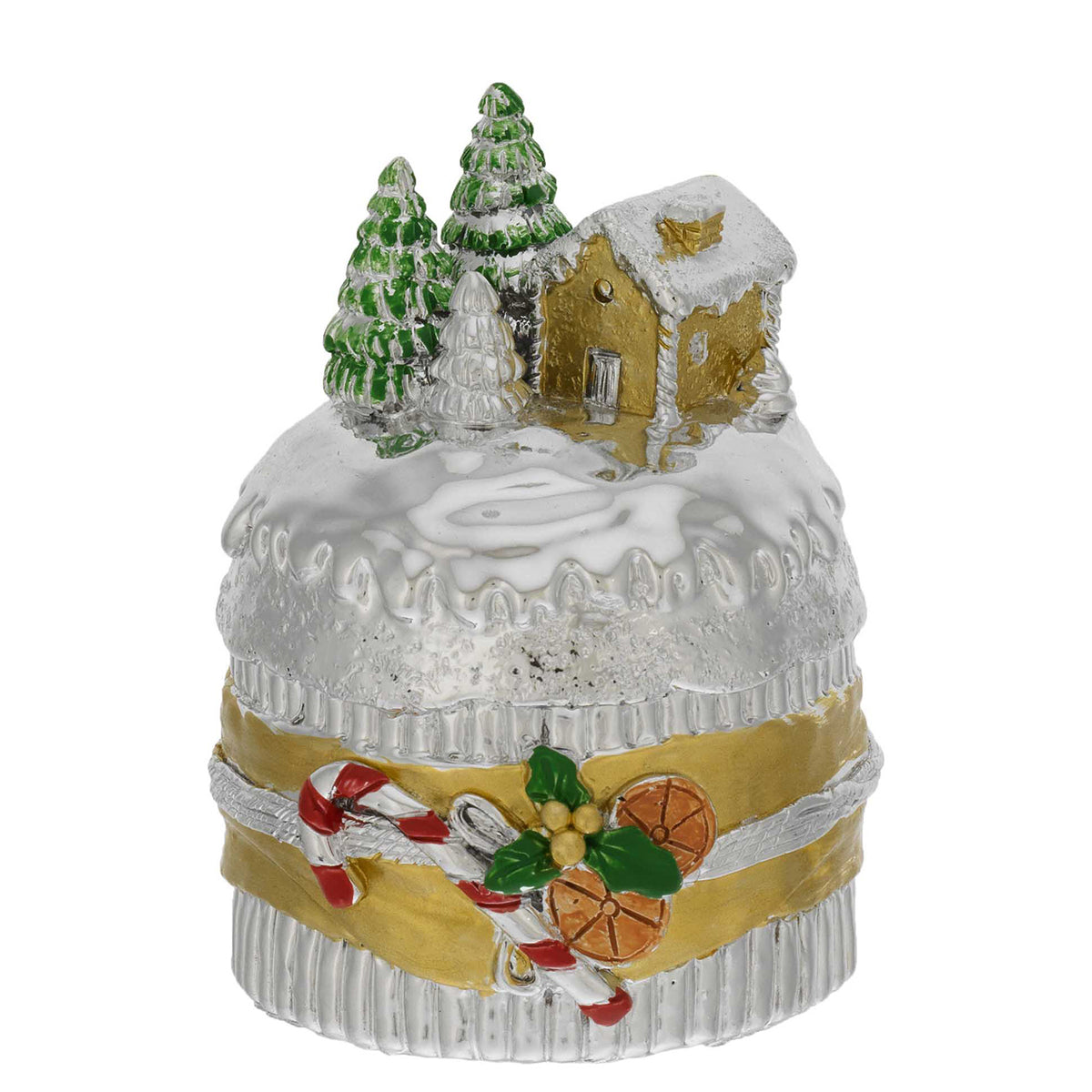 Bagutta Mini Panettone Decorativo con Casetta Oro e Bastoncini Dolci 6x8 cm