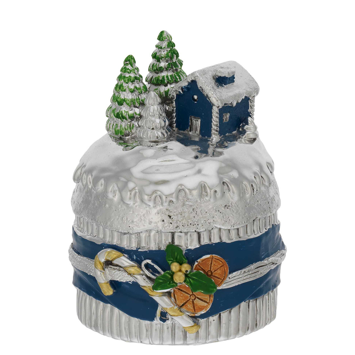 Bagutta Mini Panettone Decorativo con Casetta Blu e Bastoncini Dolci 6x8 cm
