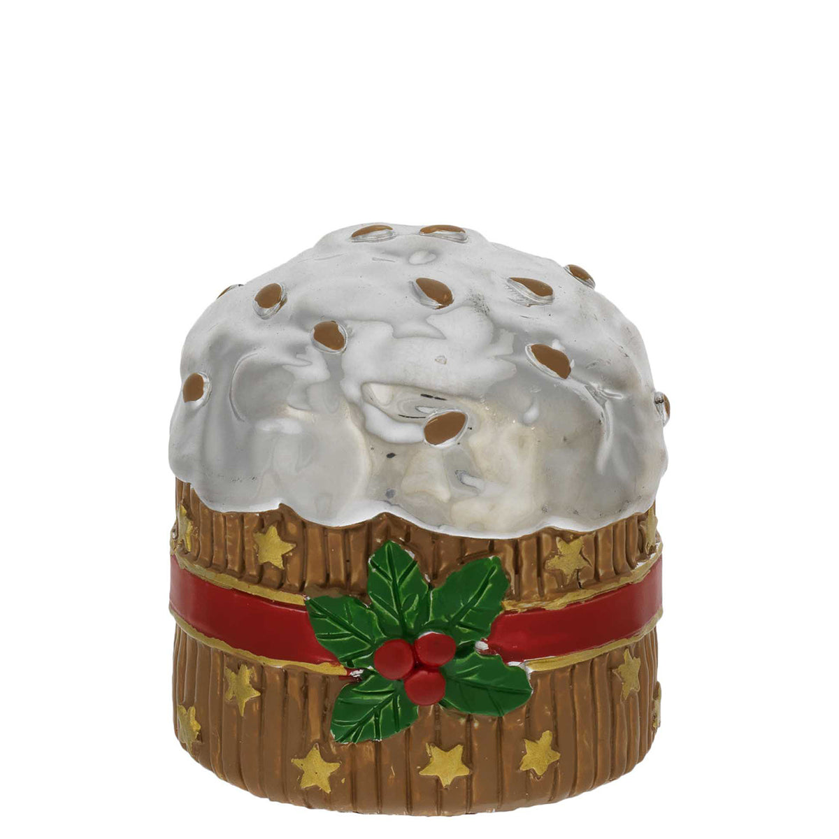 Bagutta Mini Panettone Decorativo Marrone con Agrifoglio e Nastro Rosso 6x6 cm