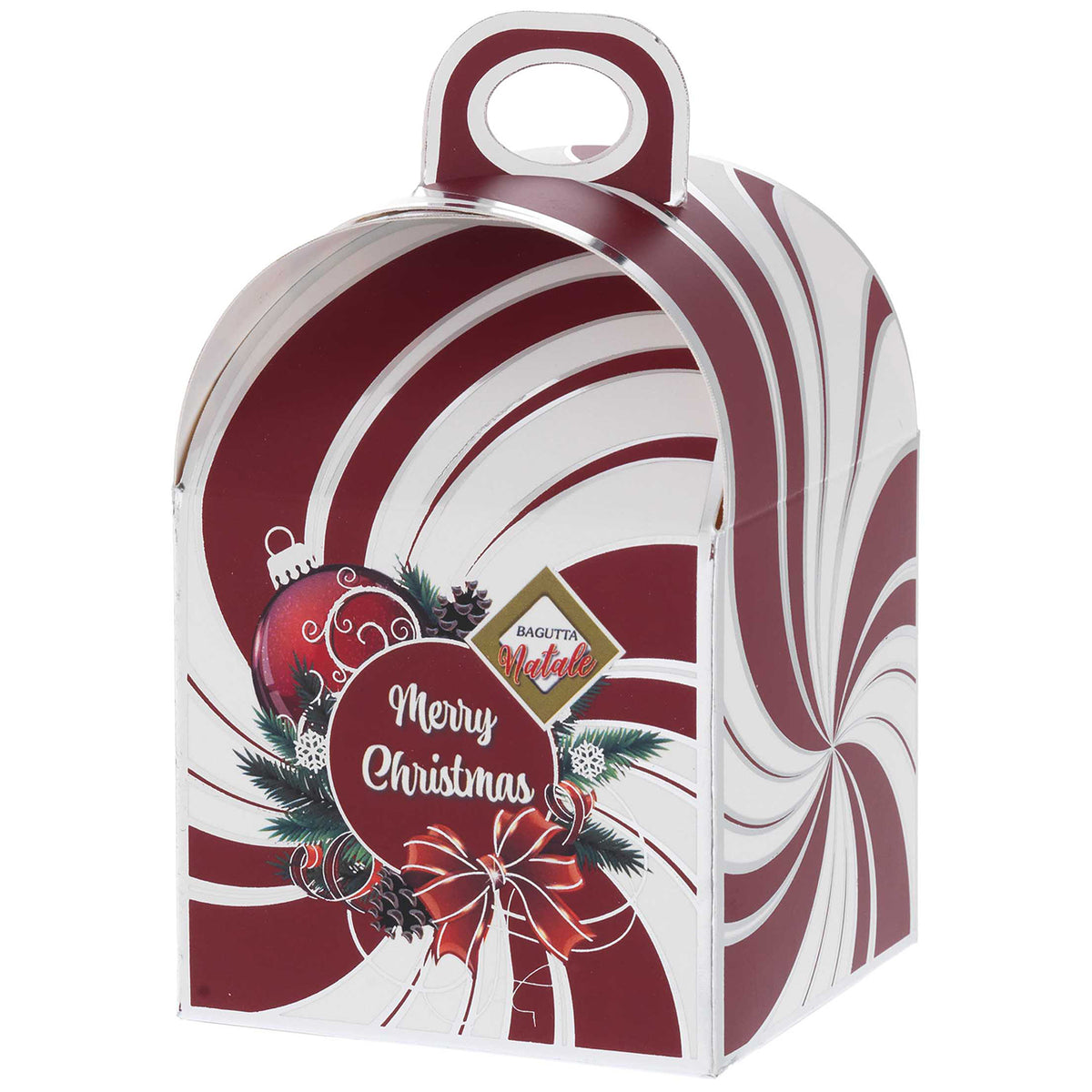 Bagutta Mini Panettone Decorativo Marrone con Agrifoglio e Nastro Rosso 6x6 cm