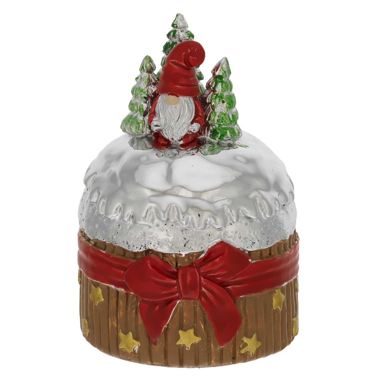 Bagutta Mini Panettone Decorativo Marrone con Gnomo Rosso e Fiocco 6x8 cm