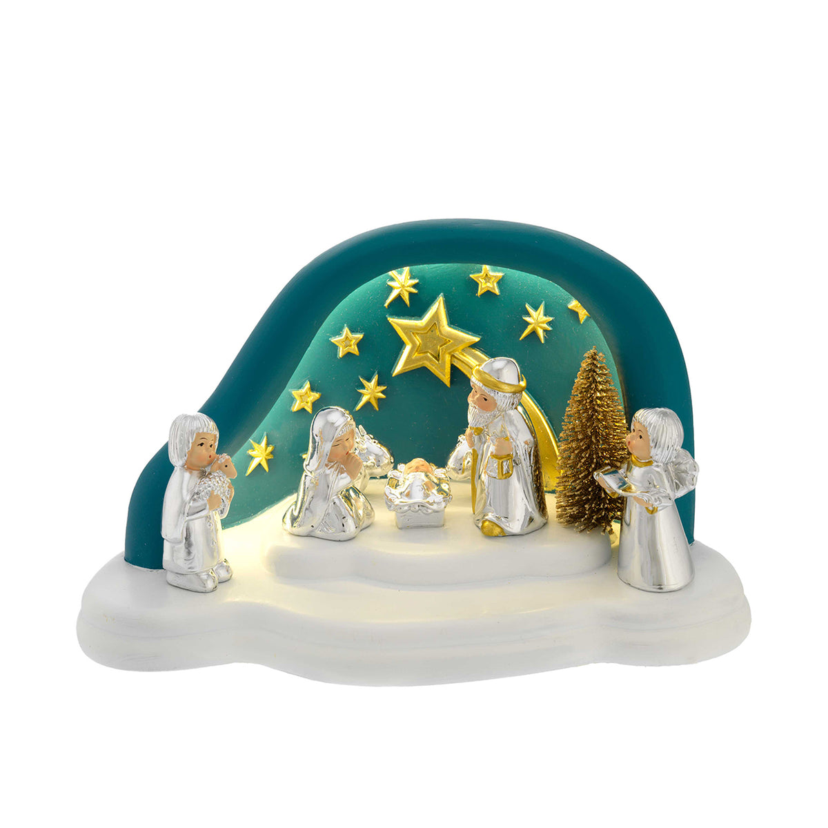 Bagutta Presepe Natalizio Provenzale con Capanna a Nuvola LED Ottanio 7 Figure 22x12x12 cm