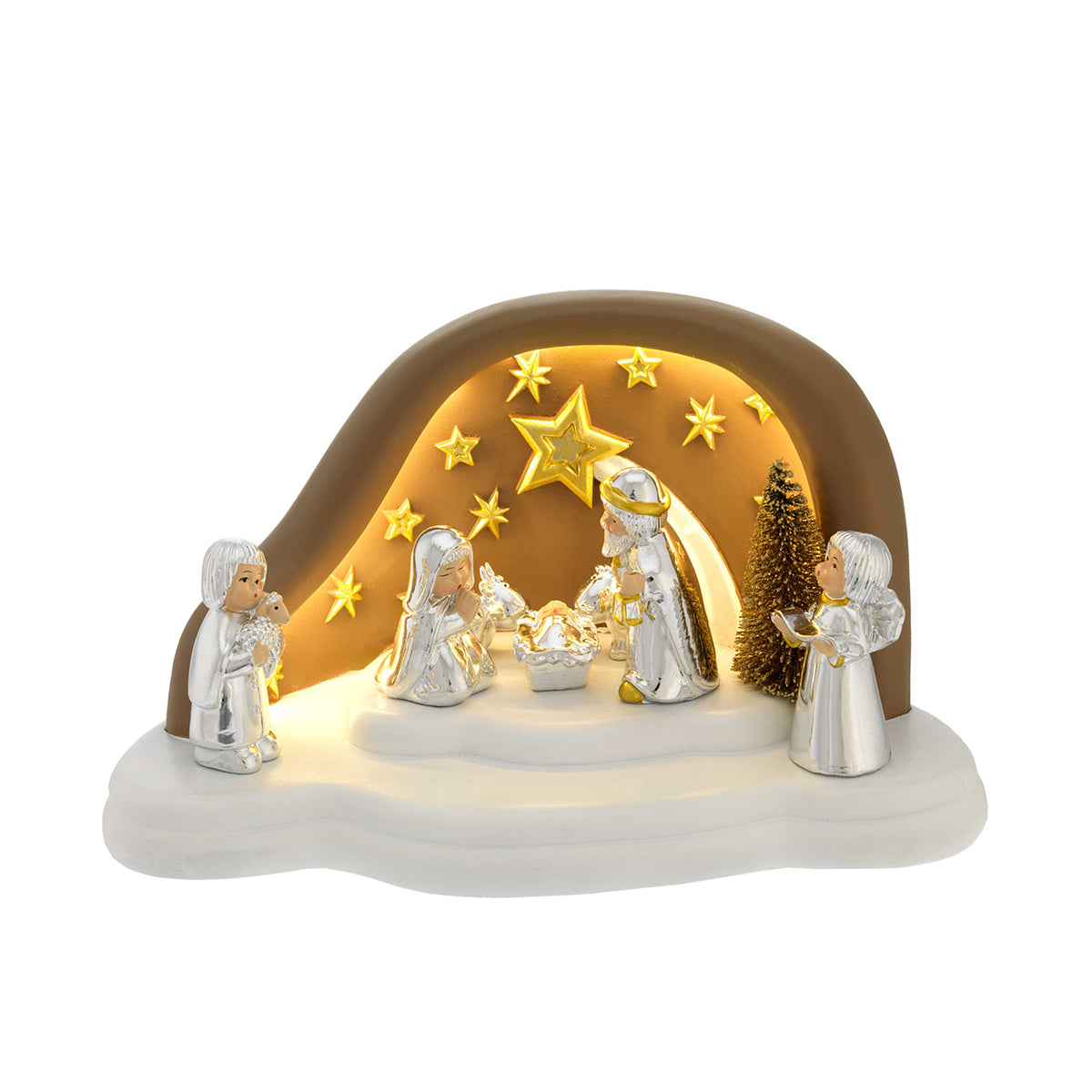 Bagutta Presepe Natalizio Provenzale con Capanna a Nuvola LED Tortora 7 Figure 22x12x12 cm