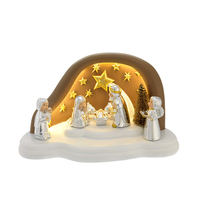 Bagutta Presepe Natalizio Provenzale con Capanna a Nuvola LED Tortora 7 Figure 22x12x12 cm
