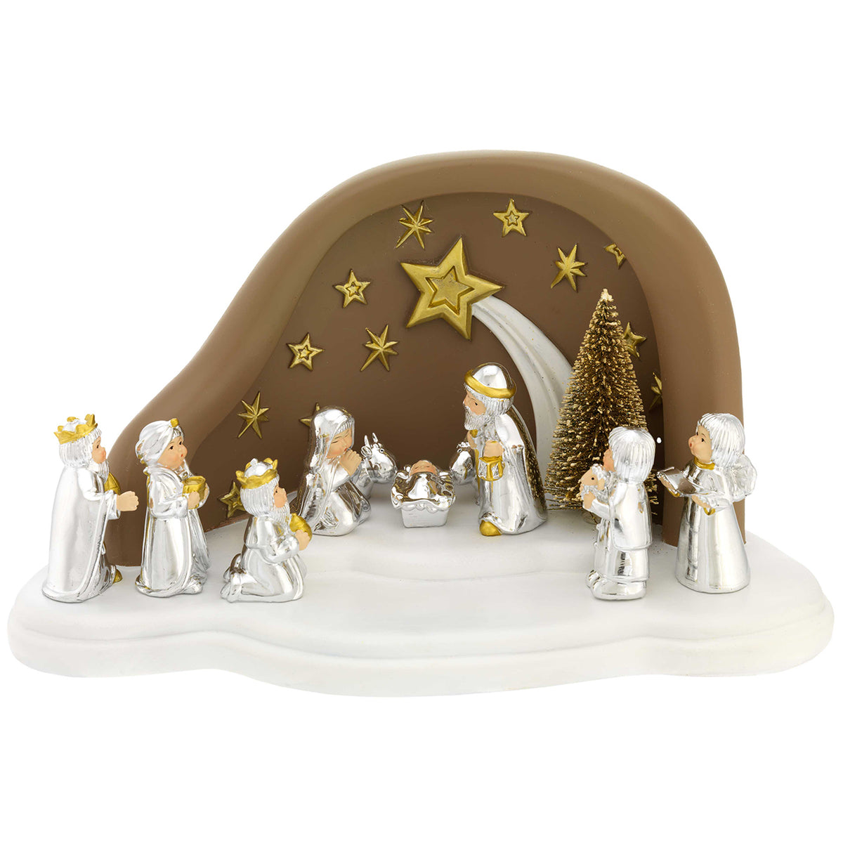 Bagutta Presepe Natalizio Provenzale con Capanna a Nuvola LED Tortora 10 Figure 27x15x14 cm