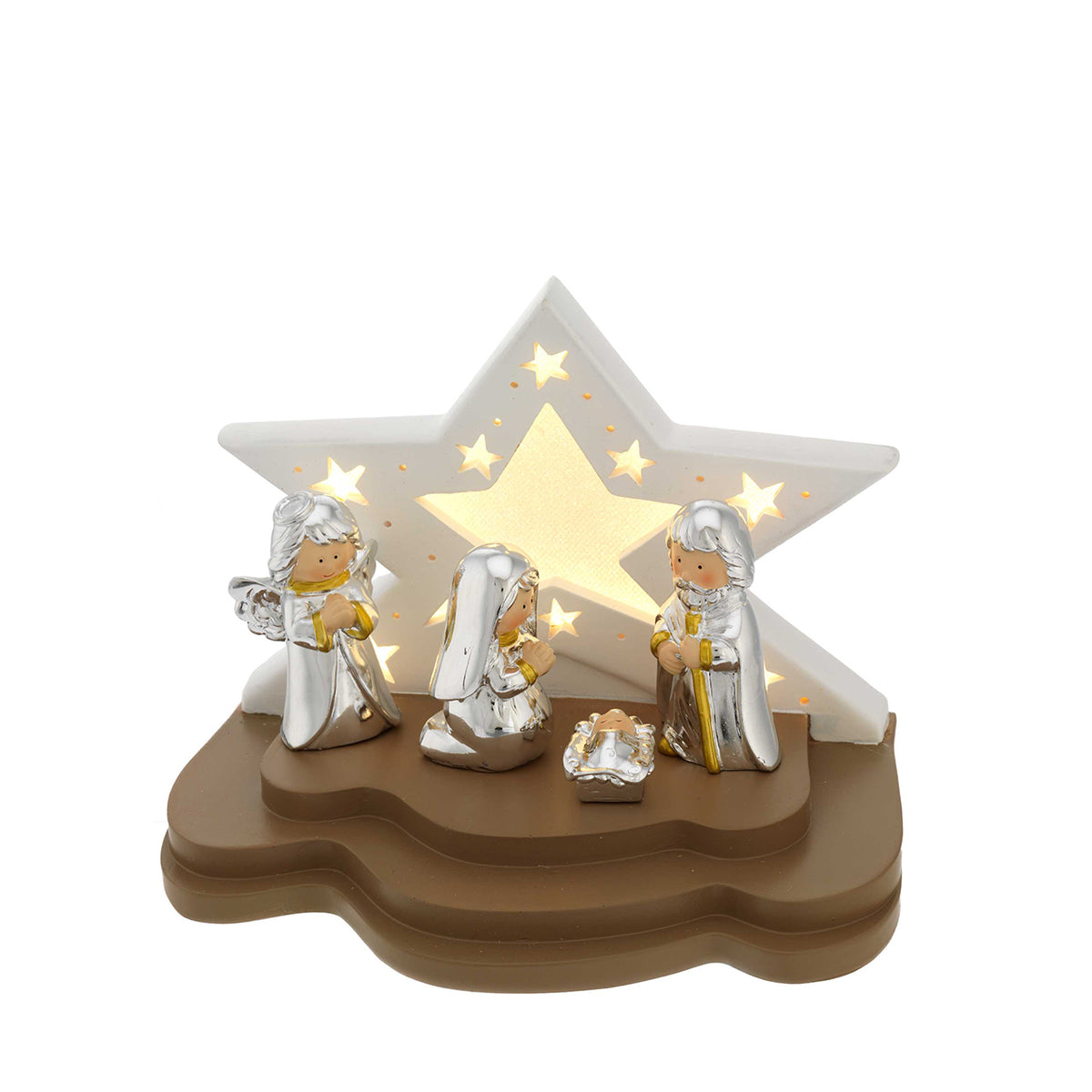 Bagutta Presepe Natalizio Europeo con Capanna a Stella LED 4 Figure 18x12x14 cm