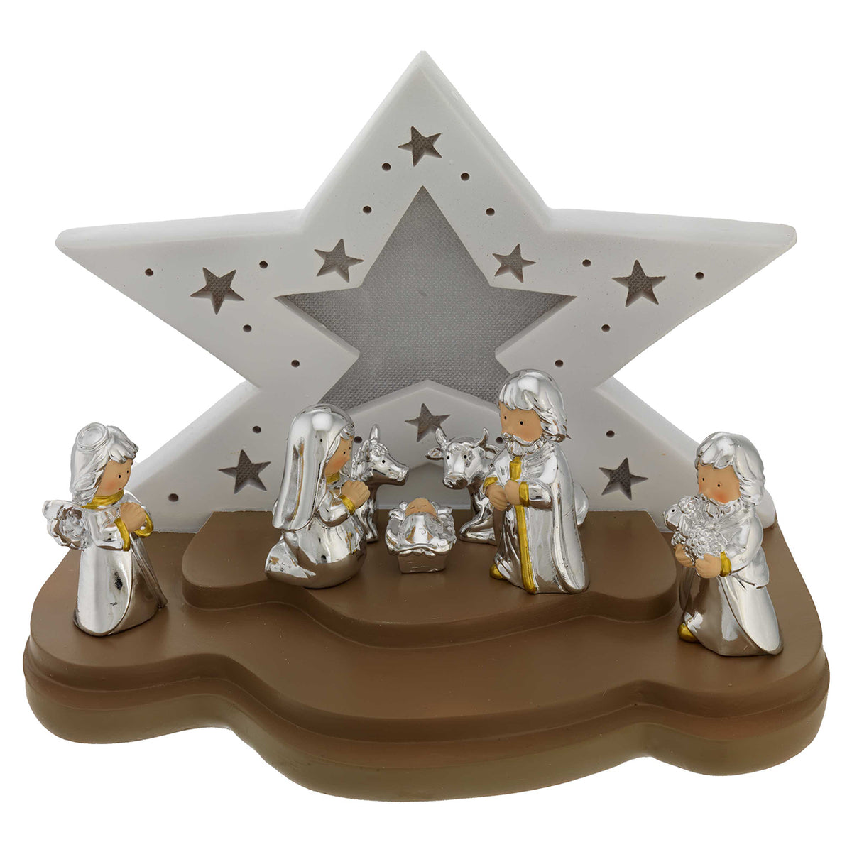 Bagutta Presepe Natalizio Europeo con Capanna a Stella LED 7 Figure 24x16x18 cm