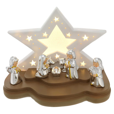 Bagutta Presepe Natalizio Europeo con Capanna a Stella LED 7 Figure 24x16x18 cm