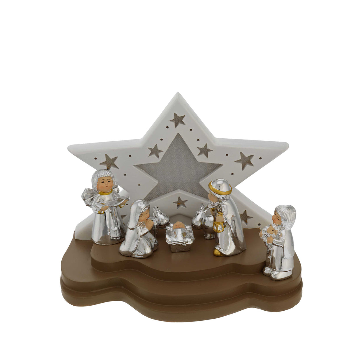 Bagutta Presepe Natalizio Provenzale con Capanna a Stella LED 7 Figure 18x12x14 cm