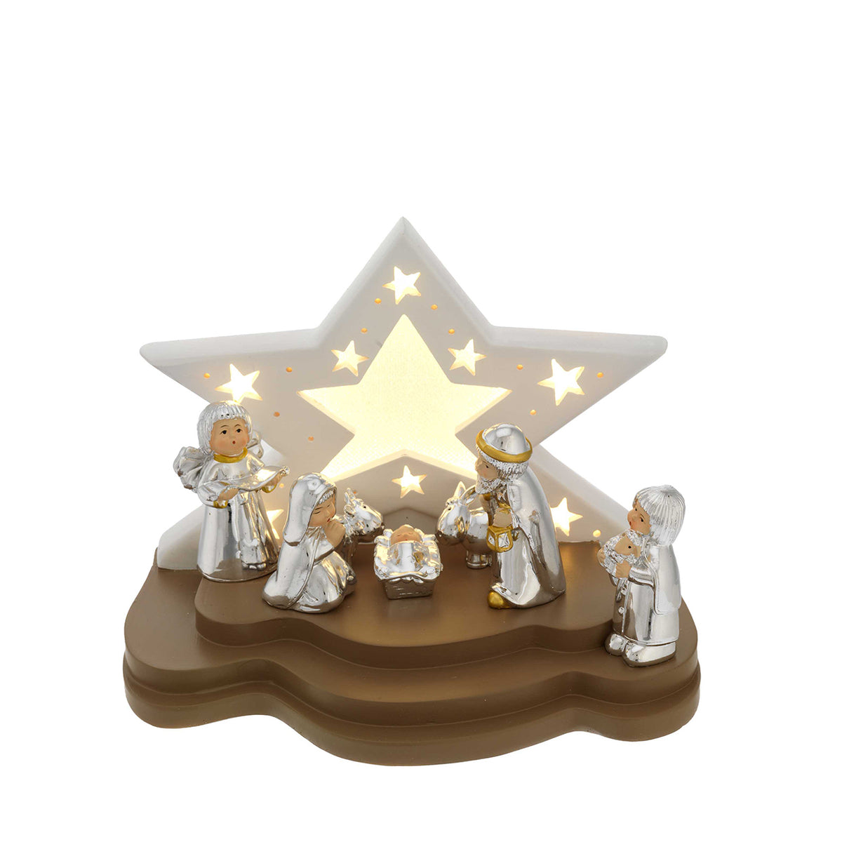 Bagutta Presepe Natalizio Provenzale con Capanna a Stella LED 7 Figure 18x12x14 cm