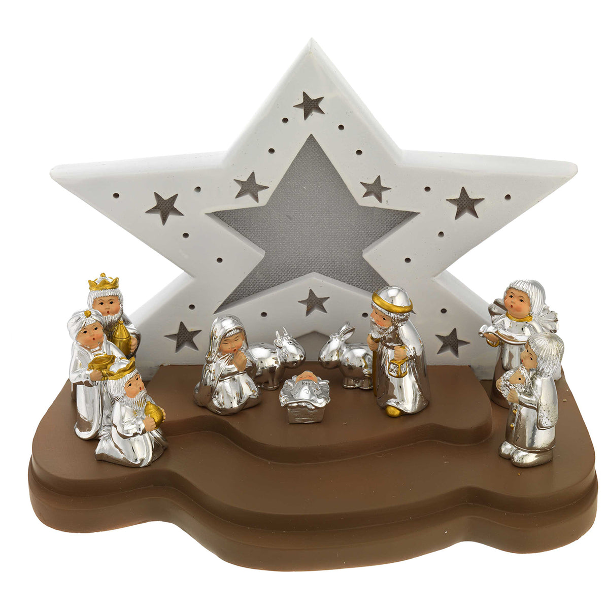 Bagutta Presepe Natalizio Provenzale con Capanna a Stella LED 10 Figure 24x16x18 cm