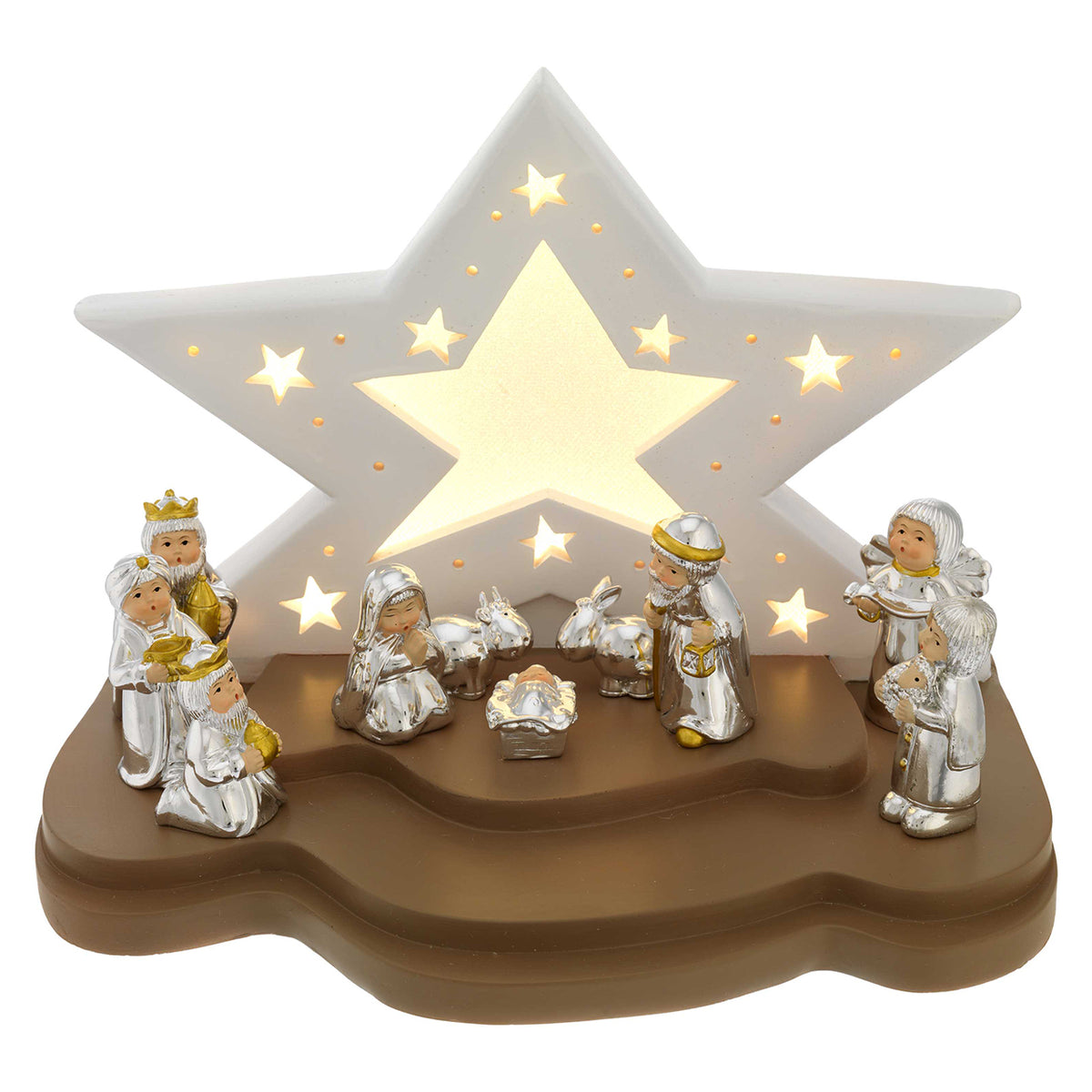 Bagutta Presepe Natalizio Provenzale con Capanna a Stella LED 10 Figure 24x16x18 cm