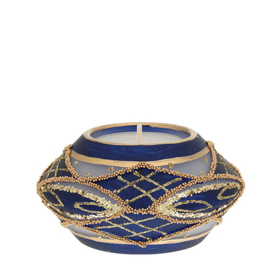 Bagutta Portacandela Natalizio Ellittico Blu con Tealight Inclusa 8,5x5 cm
