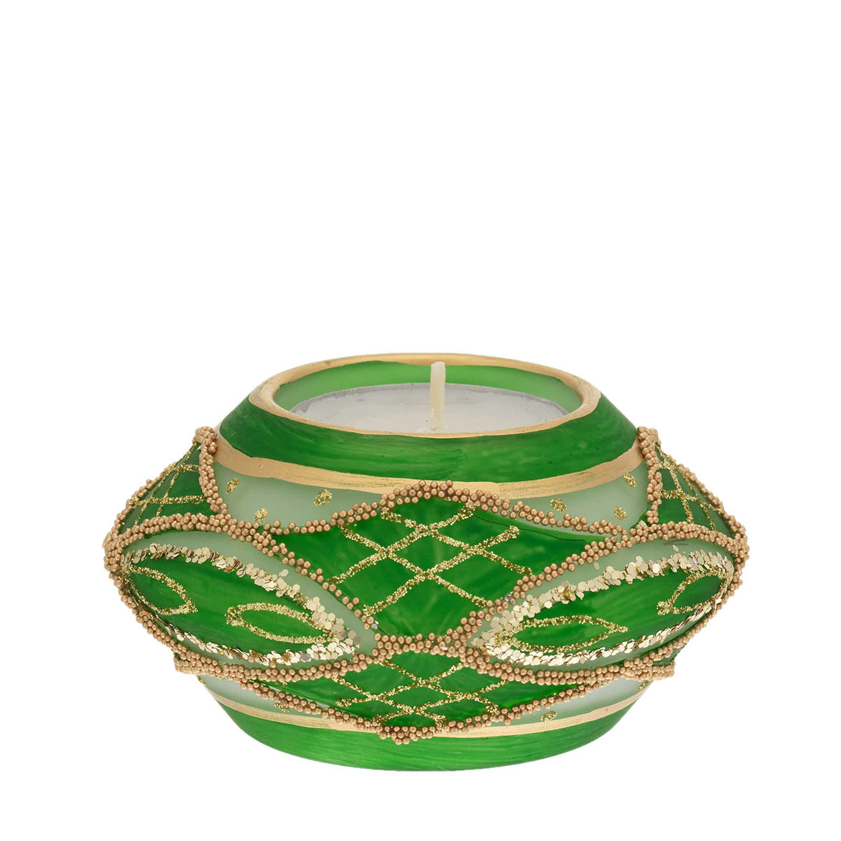 Bagutta Portacandela Natalizio Ellittico Verde con Tealight Inclusa 8,5x5 cm
