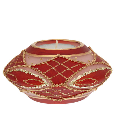 Bagutta Portacandela Natalizio Ellittico Rosso con Tealight Inclusa 11x6 cm