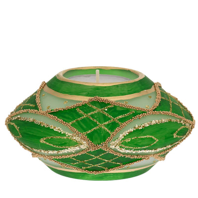 Bagutta Portacandela Natalizio Ellittico Verde con Tealight Inclusa 11x6 cm