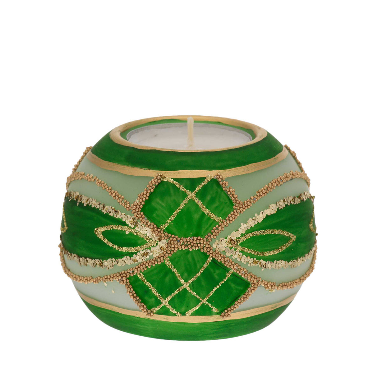 Bagutta Portacandela Natalizio Sferico Verde con Tealight Inclusa 8 cm