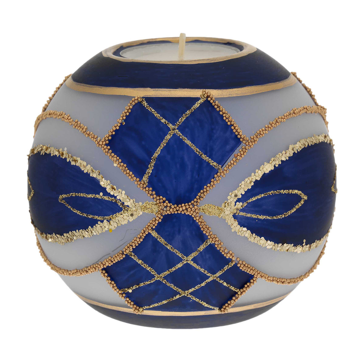 Bagutta Portacandela Natalizio Sferico Blu con Tealight Inclusa 10 cm