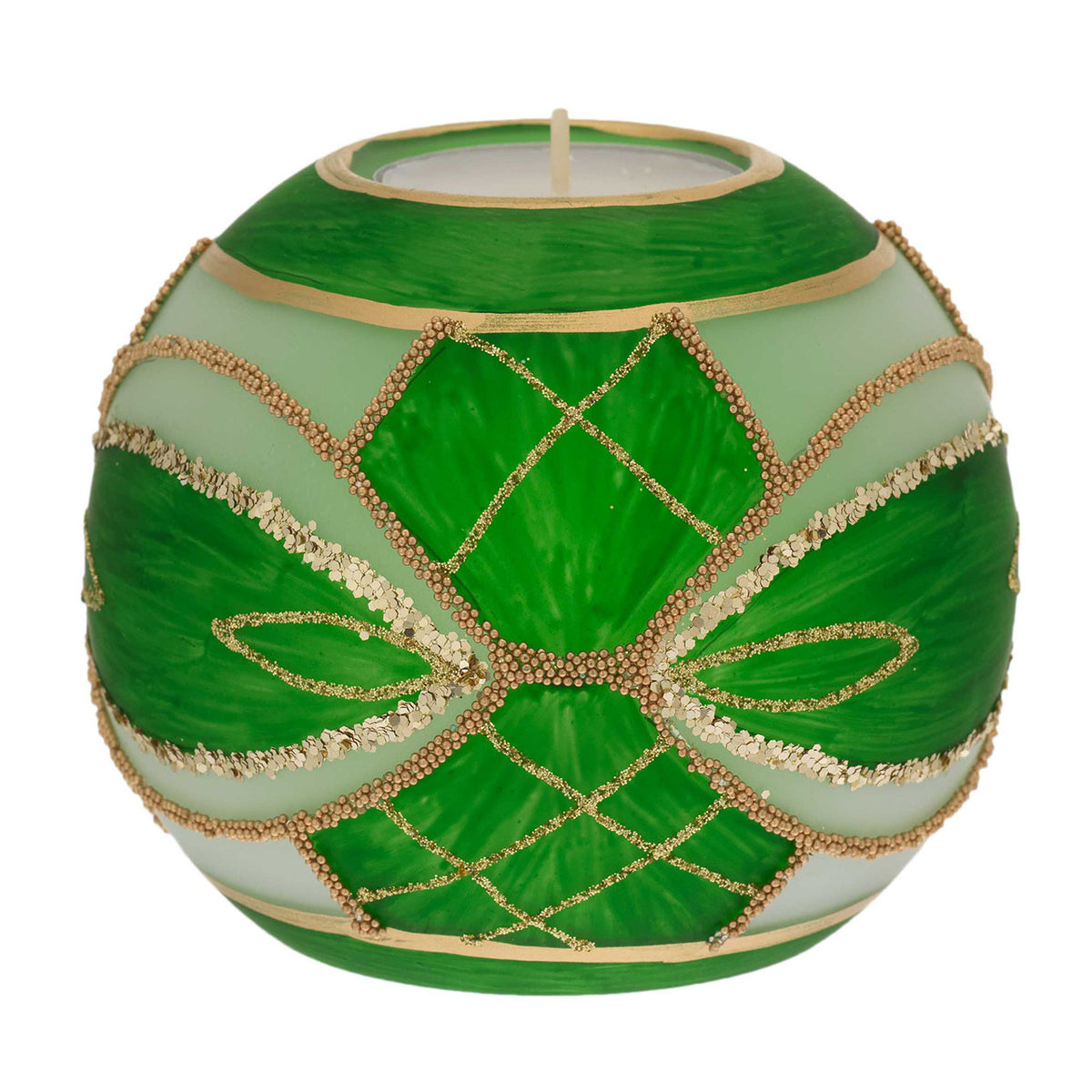 Bagutta Portacandela Natalizio Sferico Verde con Tealight Inclusa 10 cm
