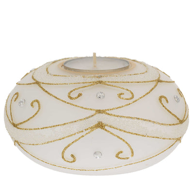 Bagutta Portacandela Natalizio Ovale Avorio con Riccioli Oro e Tealight 11x6 cm