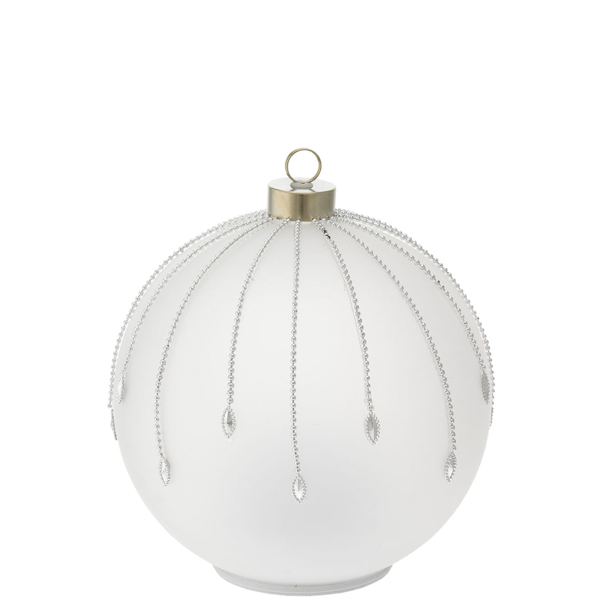 Bagutta Sfera Natalizia Girevole LED Bianca con Pendenti Argento Ø 15 cm