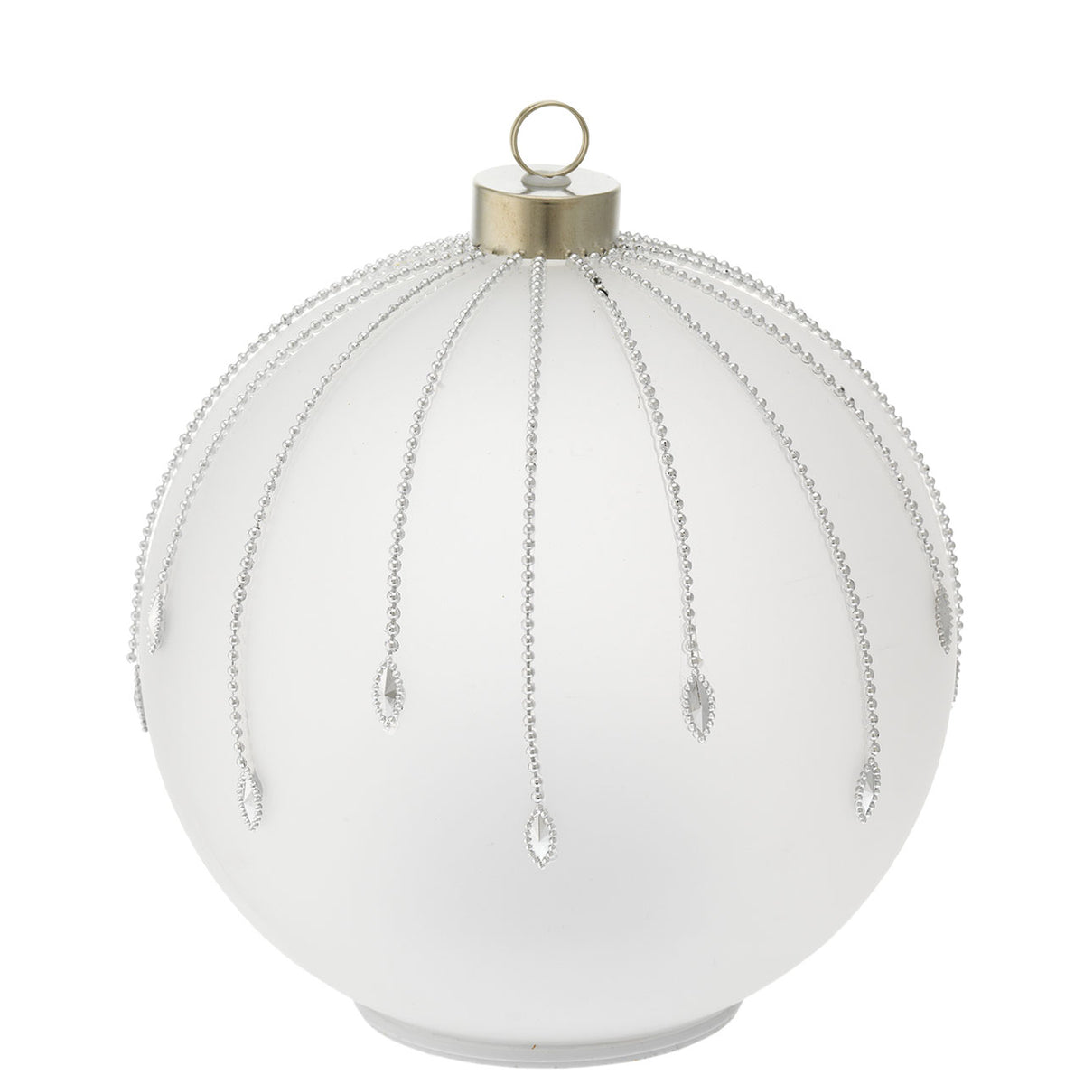 Bagutta Sfera Natalizia Girevole LED Bianca con Pendenti Argento Ø 18 cm