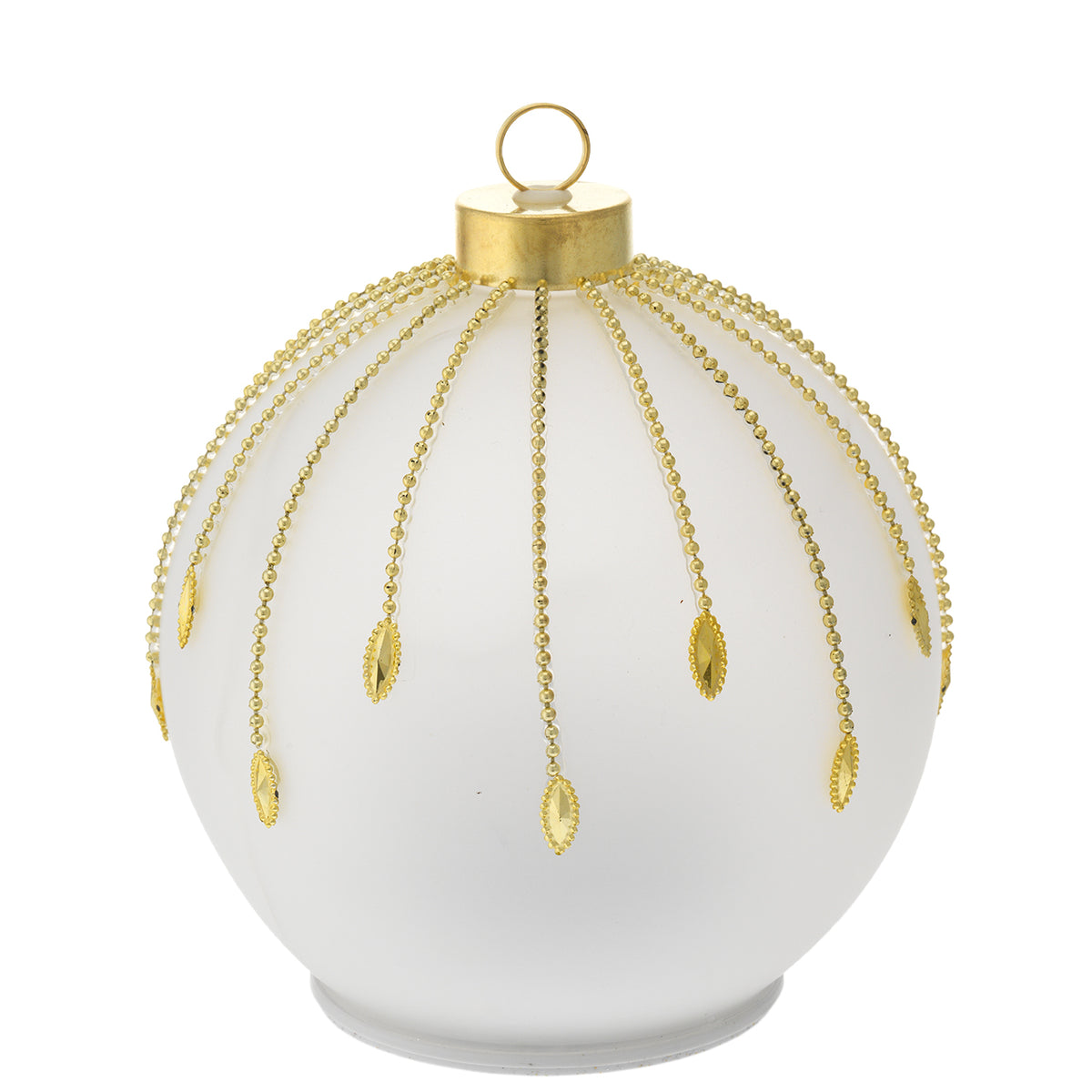 Bagutta Sfera Natalizia Girevole LED Bianca con Pendenti Oro Ø 18 cm