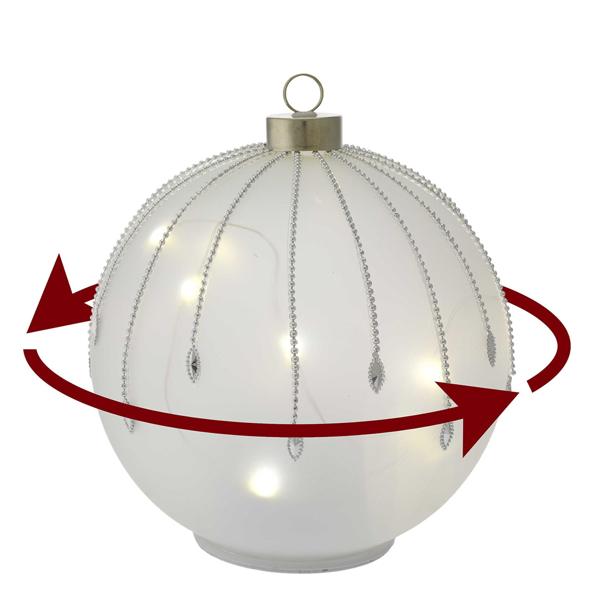 Bagutta Sfera Natalizia Girevole LED Bianca con Pendenti Oro Ø 18 cm