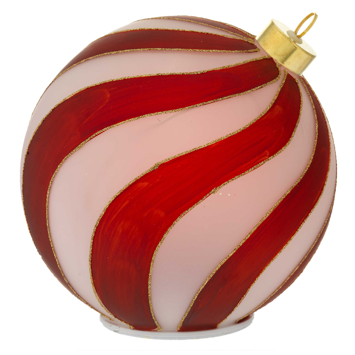 Bagutta Sfera Natalizia Girevole LED Rossa e Bianca a Onde Ø 18 cm