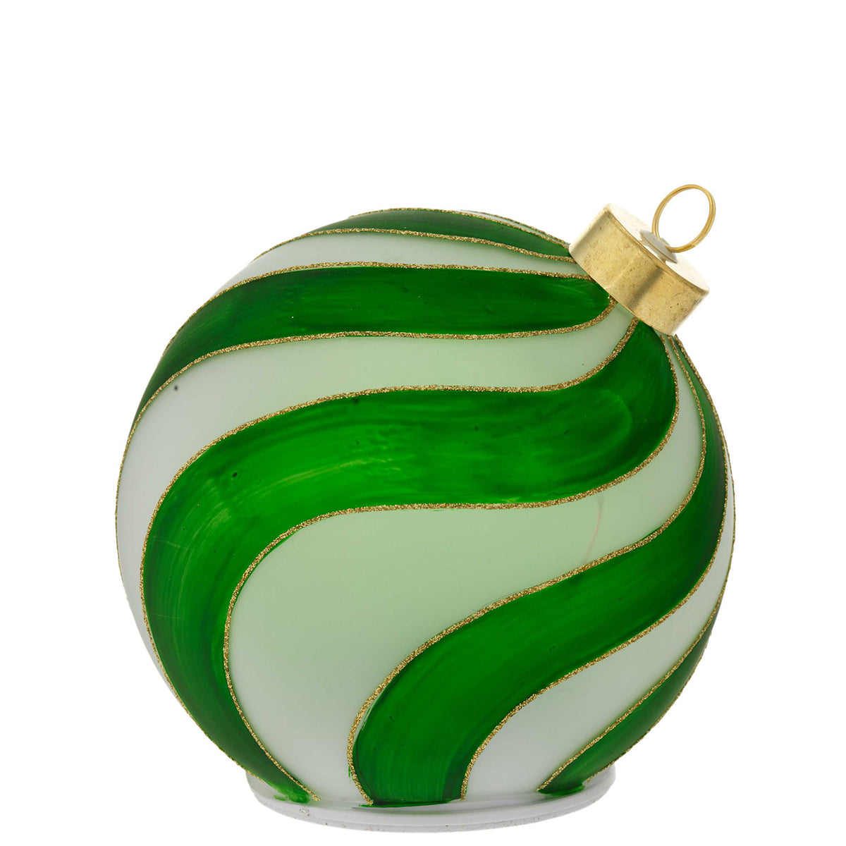 Bagutta Sfera Natalizia Girevole LED Verde e Bianca a Onde Ø 15 cm