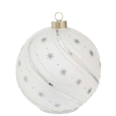 Bagutta Sfera Natalizia Girevole LED Bianca con Stelle e Specchi Ø 18 cm