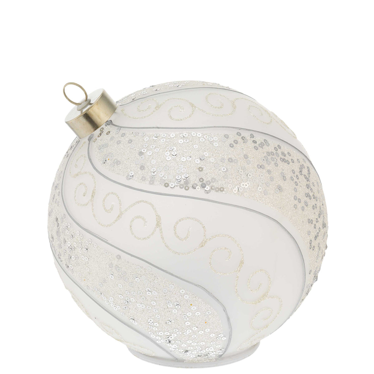 Bagutta Sfera Natalizia Girevole LED Bianca con Paillettes Argento Ø 18 cm
