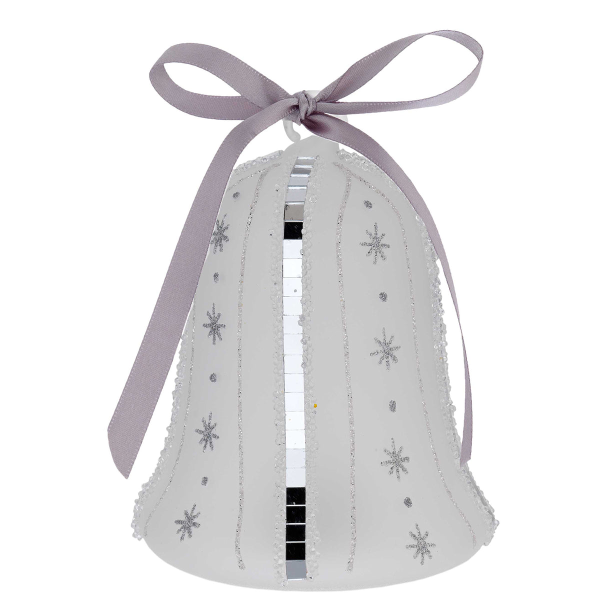 Bagutta Campanella Natalizia LED Bianca con Righe Argento e Stelle 12 cm