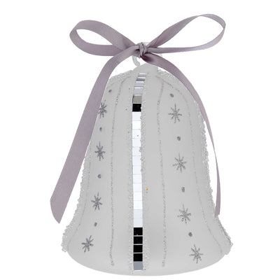 Bagutta Campanella Natalizia LED Bianca con Righe Argento e Stelle 12 cm