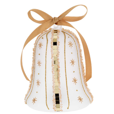Bagutta Campanella Natalizia LED Bianca con Righe Oro e Stelle 12 cm