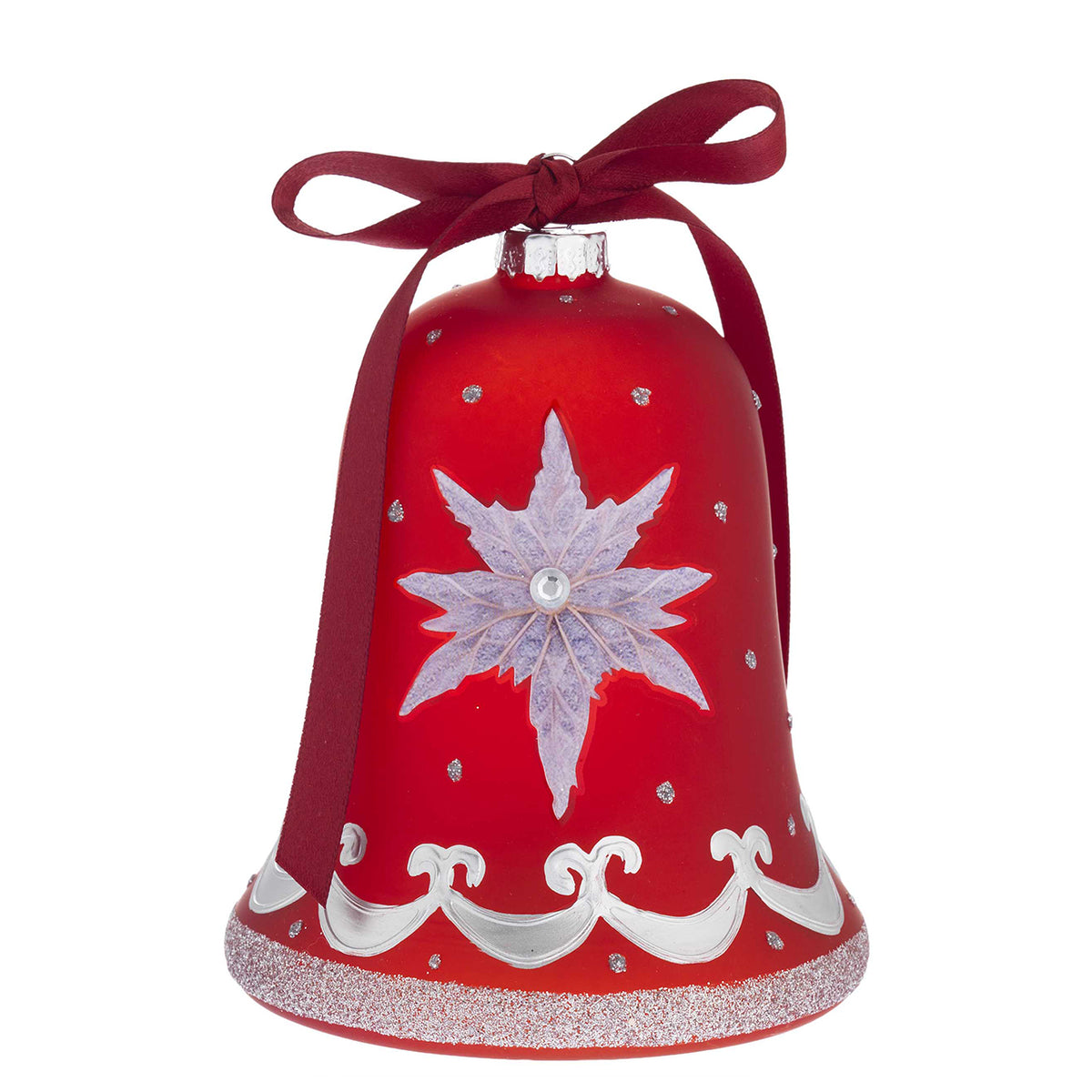 Bagutta Campanella Natalizia LED Rossa con Stella di Natale Argento 12 cm
