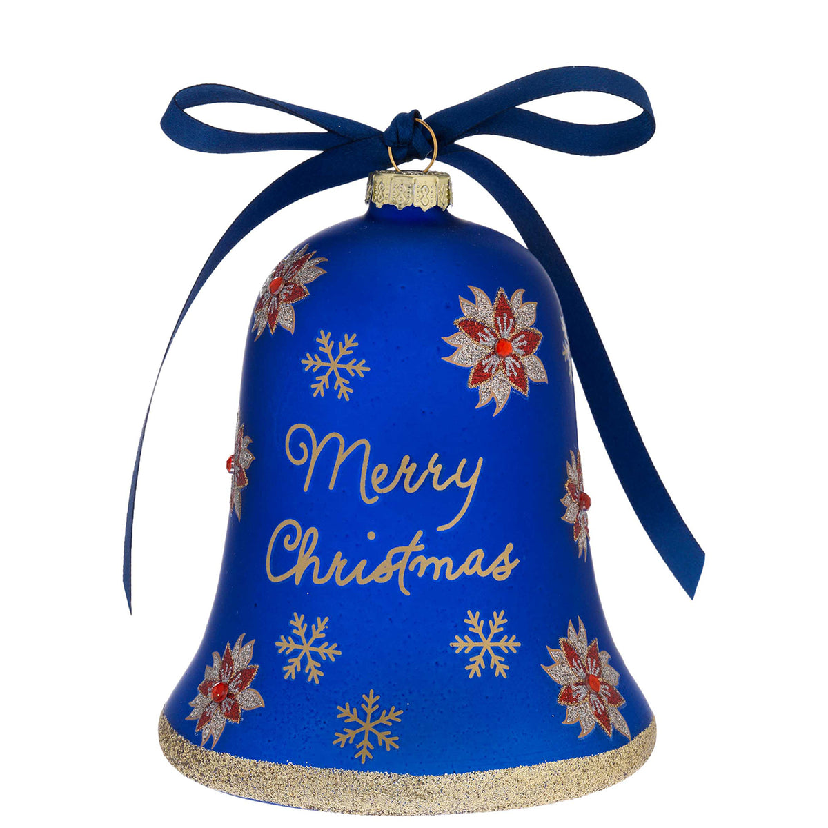 Bagutta Campanella Natalizia LED Blu Merry Christmas con Fiocchi di Neve 12 cm