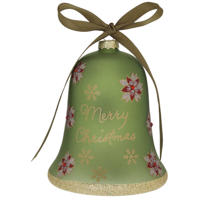 Bagutta Campanella Natalizia LED Verde Merry Christmas con Stelle di Natale 12 cm
