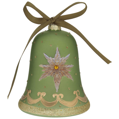 Bagutta Campanella Natalizia LED Verde con Stella di Natale Argento 12 cm